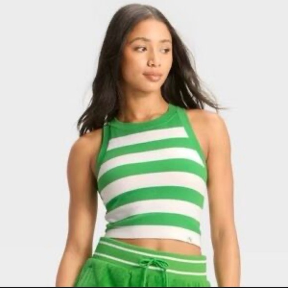 JoyLab Green & White Striped Cropped Tank Top – Size XS NWT - Picture 1 of 5